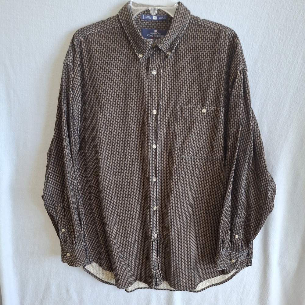 Vtg Nino Cerruti Sport Shirt XL Fine Wale Corduroy Cotton Geometric 90s Designer